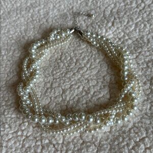 Twisted Multi-Strand Pearl Choker Necklace - Cream